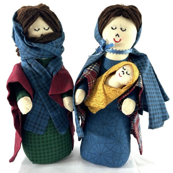Handmade Other - Handmade Fabric Nativity Figures Mary Joseph Baby Jesus Primitive 9” Christmas